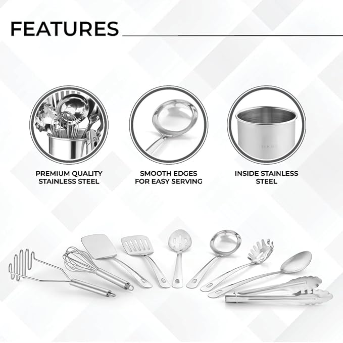 Avador® Premium Set of 10 Stainless Steel Kitchen Tool Set with Holder Easy To Clean, Space Saving, Great for Cooking, Baking, Prepping - Image 5