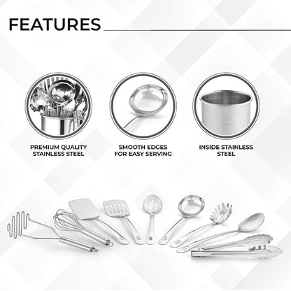 Avador® Premium Set of 10 Stainless Steel Kitchen Tool Set with Holder Easy To Clean, Space Saving, Great for Cooking, Baking, Prepping - Image 5
