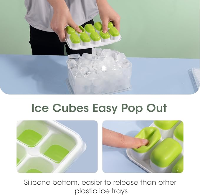 DOQAUS Ice Cube Tray with Lid and Bin - 4 Pack Silicone Ice Cube Trays for Freezer, Stackable Ice Bucket Kits with Storage Container & Scoop for Kitchen, RV, Cocktail, Coffee - Image 5
