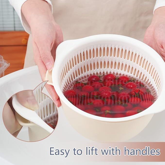 2 in 1 Kitchen Colander Set with Bowl Strainer (2 Sets 2.5 Qt),BPA Free Plastic Fruits and Vegetable Washing Basket,Dishwasher Friendly Double Layered Drain Basin,for Pasta Salad Berry Cleaning Mixing - Image 4