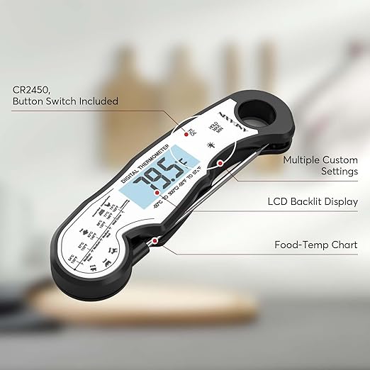 Digital Instant Read Meat Thermometer Digital for Grilling and Cooking - ANDAXIN Waterproof Ultra-Fast Thermometer with Backlight&Calibration&Foldable Probe for Kitchen,Deep Fry,BBQ,Grill-Black/White - Image 5