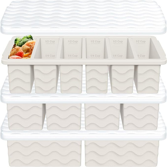 3-Pack Silicone Freezer Trays with Lid,2 Large 2-Cup(500ml)&4 Medium 1-Cup(250ml)&6 Small 1/2-Cup(125ml) Soup Freezer Container Molds,Ice Cube Tray For Meal Prep&Freezing Soup,Stews,Sauces
