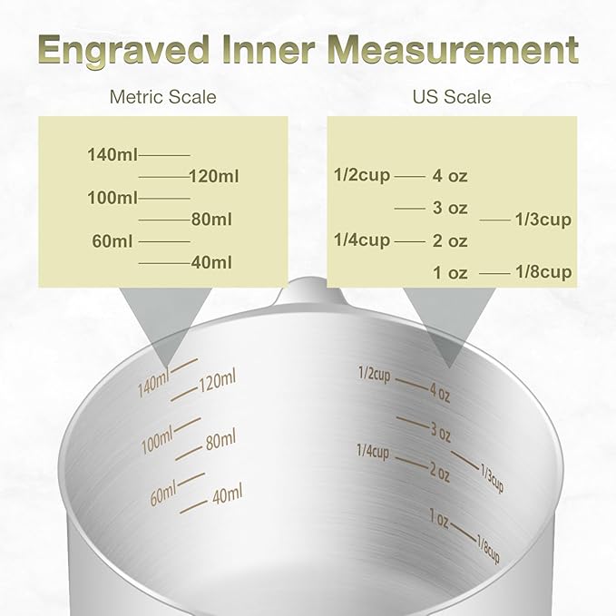 1PCS 2/3Cup (160ml, 5.3oz) Single Measuring Cup, Etched Inner Scale Stainless Steel Measure Scoop, Metric and US Measurement, Dishwasher Safe - Image 3