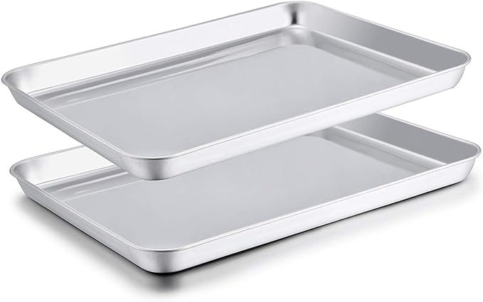 TeamFar Baking Sheet Set of 2, Baking Pans Tray Cookie Sheet Stainless Steel, Non Toxic & Healthy, Mirror Finish & Rust Free, Easy Clean & Dishwasher Safe by TeamFar