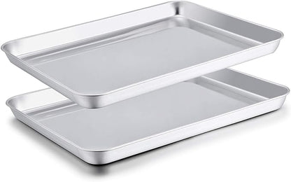 TeamFar Baking Sheet Set of 2, Baking Pans Tray Cookie Sheet Stainless Steel, Non Toxic & Healthy, Mirror Finish & Rust Free, Easy Clean & Dishwasher Safe by TeamFar