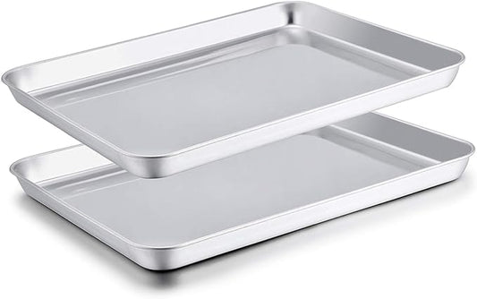 TeamFar Baking Sheet Set of 2, Baking Pans Tray Cookie Sheet Stainless Steel, Non Toxic & Healthy, Mirror Finish & Rust Free, Easy Clean & Dishwasher Safe by TeamFar