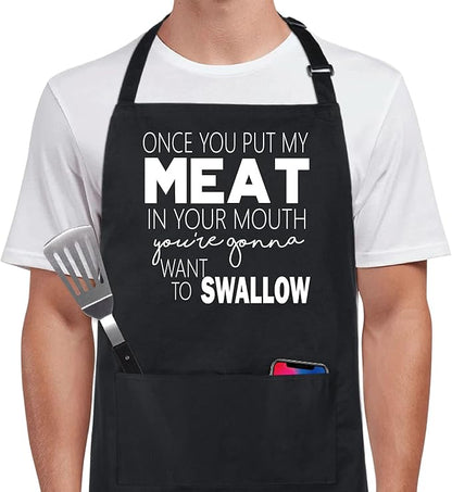 Xornis 100% Cotton Funny Apron with 2 Pockets for Men Women BBQ Grilling Adjustable Bib Black Aprons Gifts Cooking Kitchen