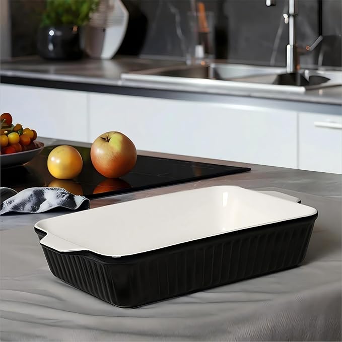 DOWAN 9x13-Inch Casserole Dishes for Oven, Ceramic Baking Dish, Large Lasagna Pan Deep, 4.2 Quarts Baking Pan with Handles, for Casserole, Bakeware, Lasagna, Home Kitchen Gift, Black - Image 7