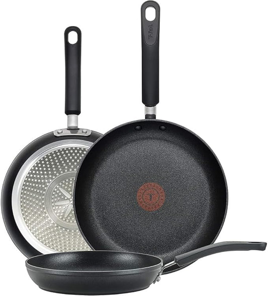 T-Fal Experience Non Stick Fry Pan Set 3 Piece, 8, 10.25, 12 Inch Induction Oven Broiler Safe 400F, Cookware, Kitchen Cooking Set, Pots and Pans, Skillets, Frying Pans, Dining, Dishwasher Safe, Black by T-falbrand