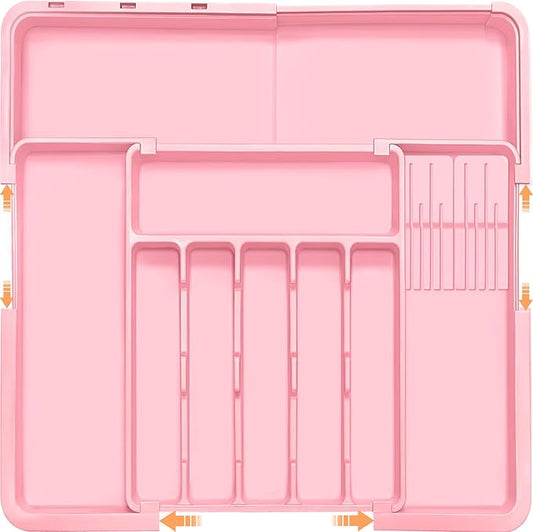 Homecor Silverware Organizer - Expandable Large Kitchen Drawer Organizer Utensil Organizer with 2 Knife Block Inserts, 22"x 19"Cutlery Tray with Drawer Dividers for Kitchen Flatware (Pink) by HOMECOR