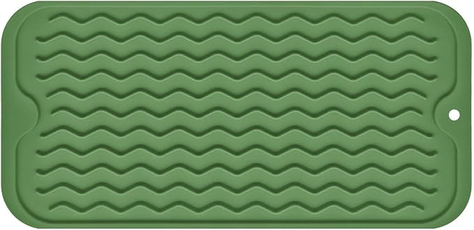 Silicone Dish Drying Mat for Multiple Usage, Easy clean, Eco-friendly, Heat-resistant Dish Drainer Mat for Kitchen Counter,Sink,Refrigerator or Drawer liner (12" x 6", Dark Green) by MODENGKONGJIAN