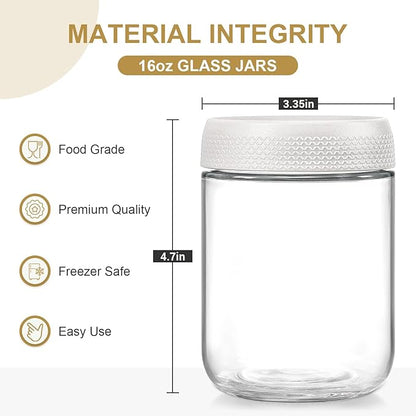 NETANY 6-pack 16oz Glass jars with Airtight Lids, Overnight Oats Containers with Lids, Wide mouth Mason Salad jars, Glass Food Storage Containers for Snacks Yogurt Spice Sugar-White - Image 2