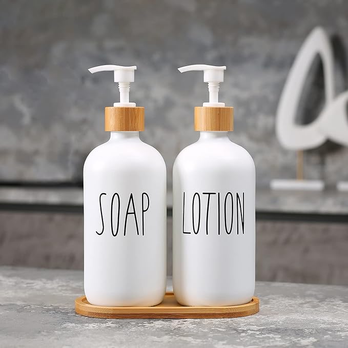 MOMEEMO White Soap Dispenser Bathroom Set, Soap and Lotion Dispenser Set Suitable for Bathroom Accessories Decor. (White) - Image 2