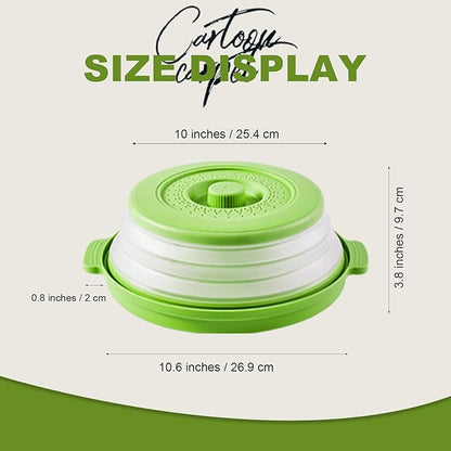Microwave Splatter Cover 10.2 Inch, Collapsible Silicone Lid & Tray with Handles, Fits Standard & Compact Microwaves, Vented Splash Guard for Food, BPA-Free & Dishwasher Safe