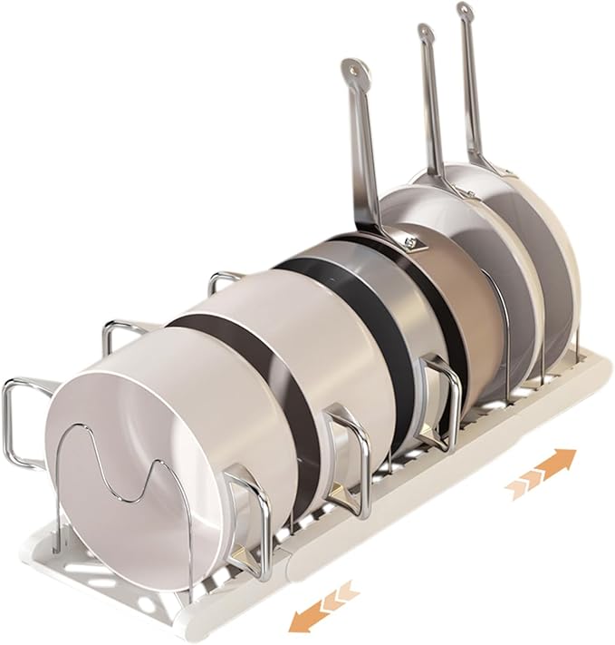 Pot Rack -Expandable Pan Organizer for Cabinet,Pot Lid Holder with 7 Adjustable Compartment for Kitchen Cabinet Cookware Baking Frying Rack,Apricot by Lhieiayh