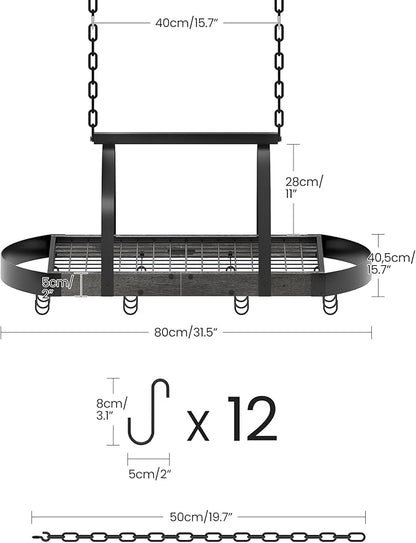 CHOEZON Hanging Pot Rack, Pot Hanger for Kitchen, Ceiling Mounted Pot Holder, Cookware Organizer with 12 S-Shaped Hooks, for Pot, Pan Storage, Space-Saving, Charcoal Black and Black TPR08BCC1 - Image 4