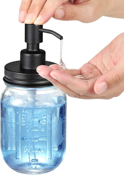 Amolliar Mason Jar Liquid Soap Dispenser, 16OZ Refillable Glass Soap Dispenser for Bathroom, Hand Soap, Dish Soap, Lotion Dispenser for Kitchen, Farmhouse Decor, Soap Pump Bottle, Black 2 Pack - Image 4