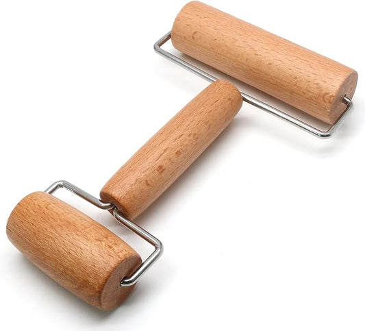 Wooden Rolling Pin, Ergonomic Non-Stick Pizza Baker Dough Pastry Roller for Kitchen Home Cooking Baking (H Square Type)