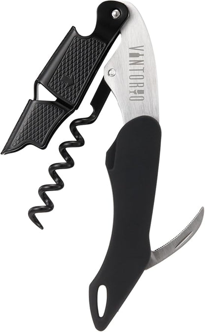 Vintorio Professional Waiters Corkscrew - Wine Key with Ergonomic Rubber Grip, Beer Bottle Opener and Foil Cutter (1 Pack) by Vintorio