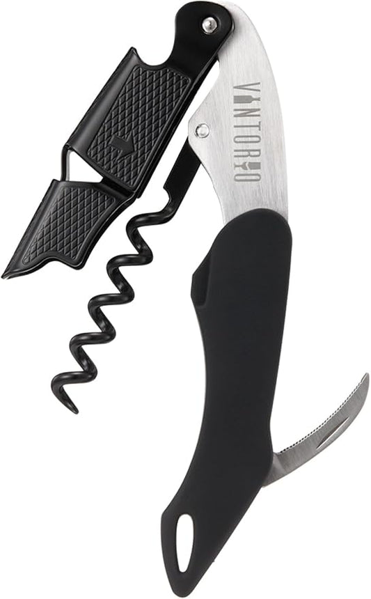 Vintorio Professional Waiters Corkscrew - Wine Key with Ergonomic Rubber Grip, Beer Bottle Opener and Foil Cutter (1 Pack) by Vintorio