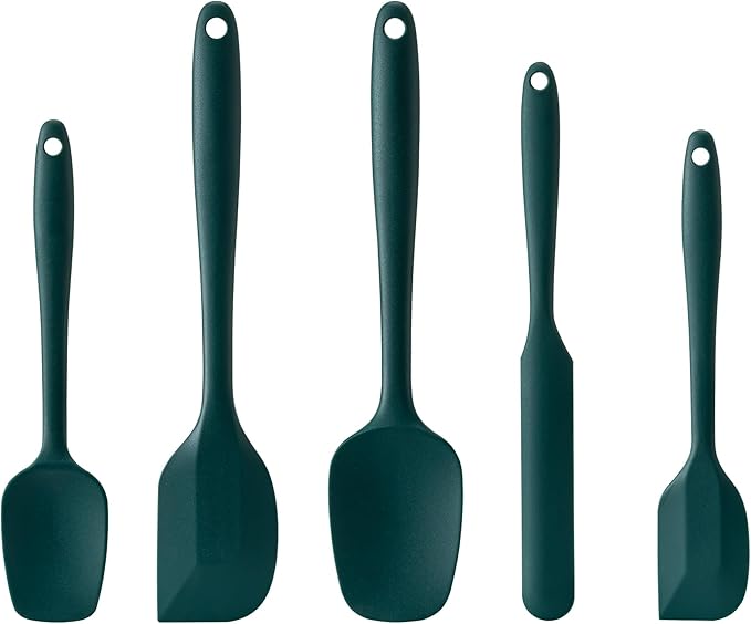Silicone Spatula Set, 5 Piece Food Grade Rubber Spatulas for Baking, Cooking, and Mixing High Heat Resistant Non Stick Dishwasher Safe BPA-Free (Dark Green) by Hoewina