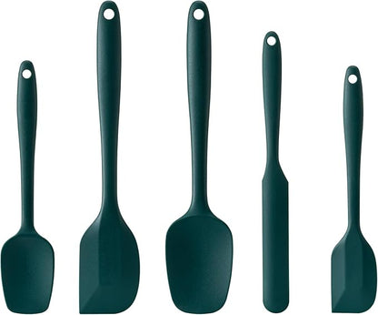 Silicone Spatula Set, 5 Piece Food Grade Rubber Spatulas for Baking, Cooking, and Mixing High Heat Resistant Non Stick Dishwasher Safe BPA-Free (Dark Green) by Hoewina