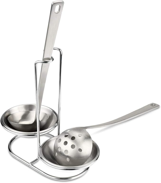 304 Stainless Steel Double Ladles Holder Vertical Spoon Rest Cooking Utensils Stand with 4 inch bowls
