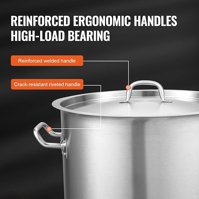 VEVOR 18/8 Stainless Steel Stockpot, 42QT Large Cooking Pots, Multipurpose Cookware Sauce Pot with Composite Base, Heavy Duty Commercial Grade Stock Pot, Sanding Treatment, for Large Groups Events - Image 5