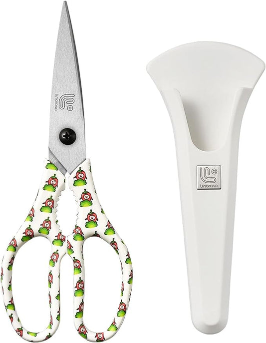 Linoroso Kitchen Scissors Heavy Duty Kitchen Shears with Magnetic Holder Made with Japanese Steel 4034, Multipurpose Ultra Sharp Cooking Scissors for Meat/Vegetables/BBQ/Herbs/Pizza (Graphic,Chili) by Linoroso