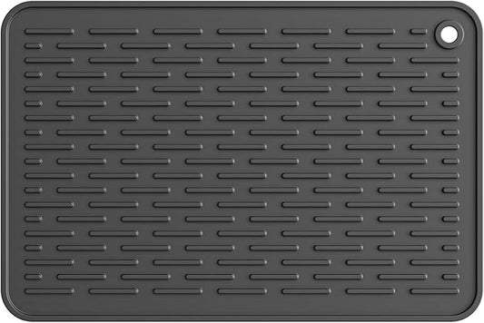 ME.FAN Silicone Dish Drying Mat for Kitchen Counter, Dish Drying Pad for Sink, Refrigerator or Drawer, Countertop Protection Pad S - 12'' x 8'' - Black