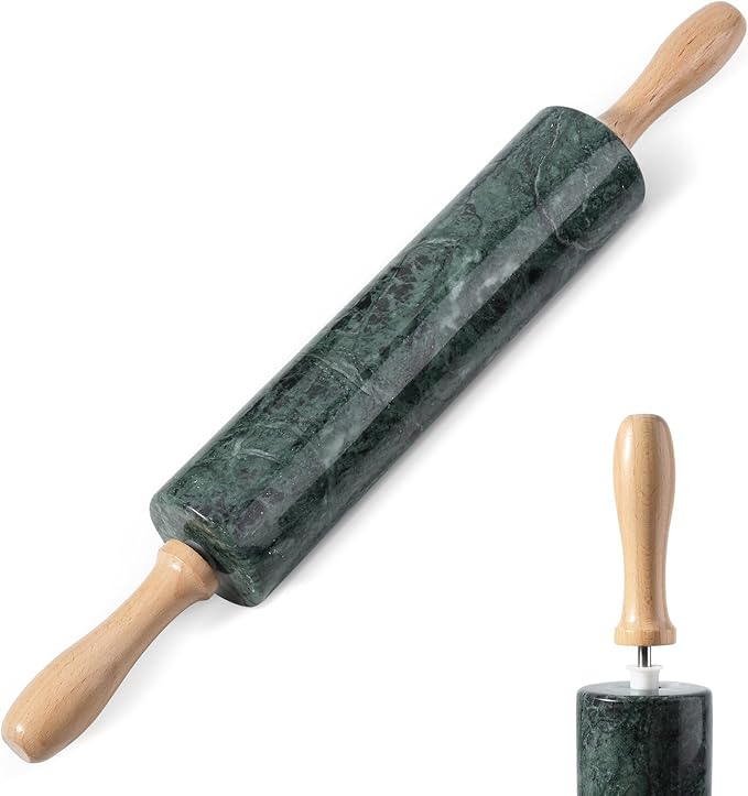Koville Indian Green Marble Rolling Pin, Non-Stick Stone Dough Roller, 18 Inch Rolling Pin for Baking,Pasta, Dumpling, Ravioli, Fondant,Pie Crust, Kitchen Baking Pastry Tools, Kitchen Essential by Koville