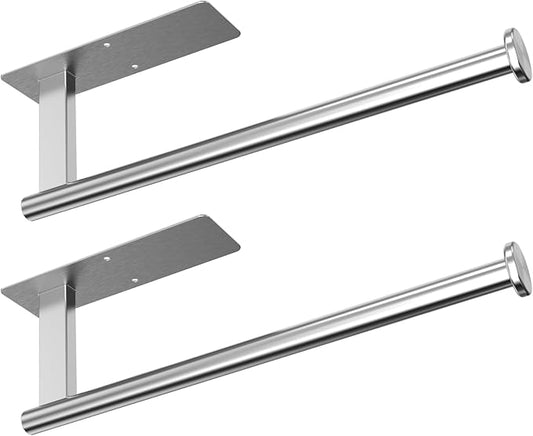 CUXIXA Paper Towel Holder Under Cabinet 2 Pack, Upgraded Adhesive Paper Towel Holder Wall Mount for Kitchen, Bathroom, RV, Bend-Resistant, Self-Adhesive or Drill mounting, Stainless Steel, Silver by CUXIXA