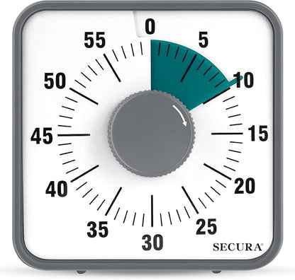 Secura 7.5 Inch Visual Timer, 60 Minute Visual Oversize Countdown Timer for Kids and Adults, Durable Mechanical Time Management Tool (Dark Green) by Secura