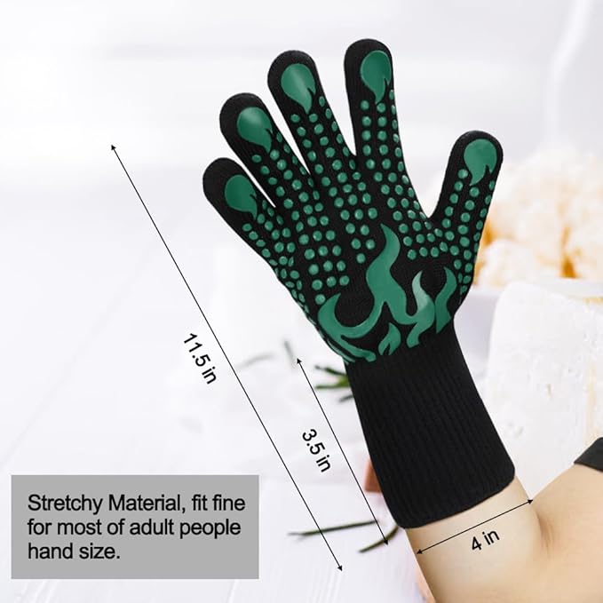 Comsmart BBQ Gloves, 1472°F Heat Resistant Grilling Gloves Silicone Non-Slip Oven Gloves Long Kitchen Gloves for Barbecue, Cooking, Baking, Short, Green - Image 3