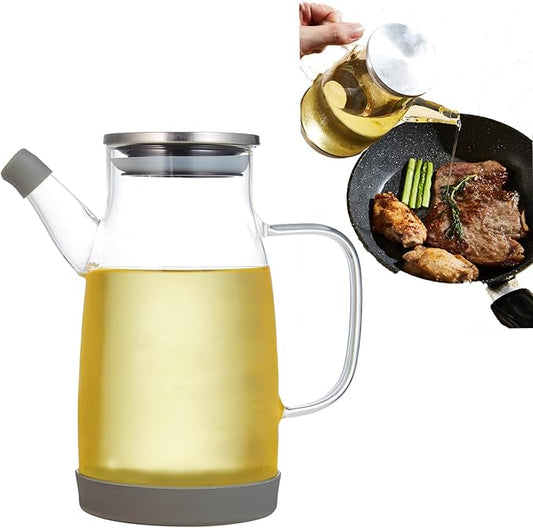 Glass Olive Oil Bottle, Olive Oil Dispenser Bottle for Kitchen, Vinegar Dispenser Bottles, 20oz Cooking Oil Condiment Containers with Drip Free Spout and Non Slip Bottom