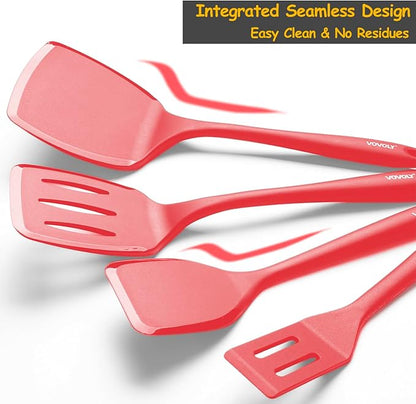 Silicone Spatula Set, 600°F Heat Resistant Silicone Spatula Turner Flipper for Cooking, Non Stick and Non Scratch Kitchen Utensils for Eggs & Pancakes, 4 Pack, Red - Image 4