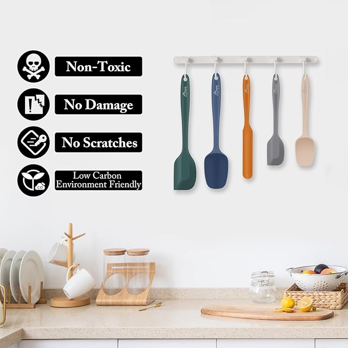 HOTEC Heat Resistant 600℉ BPA-Free Silicone Rubber Spatula Set for Baking, Cooking, and Mixing Non Stick Dishwasher Safe, Neutral Set of 5 - Image 5
