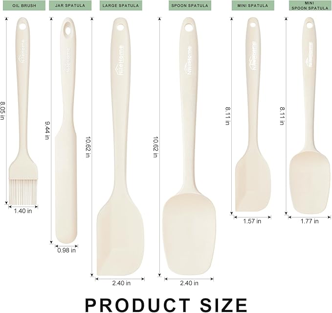 NileHome Silicone Spatula Set, 6 Pieces Food Grade Kitchen Utensils with Silicone Brush Heat Resistant Dishwasher Safe BPA-Free Rubber Spatula for Scraping, Baking, Cooking, Mixing-Ivory - Image 2
