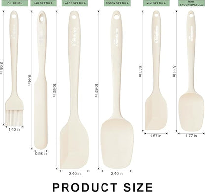 NileHome Silicone Spatula Set, 6 Pieces Food Grade Kitchen Utensils with Silicone Brush Heat Resistant Dishwasher Safe BPA-Free Rubber Spatula for Scraping, Baking, Cooking, Mixing-Ivory - Image 2