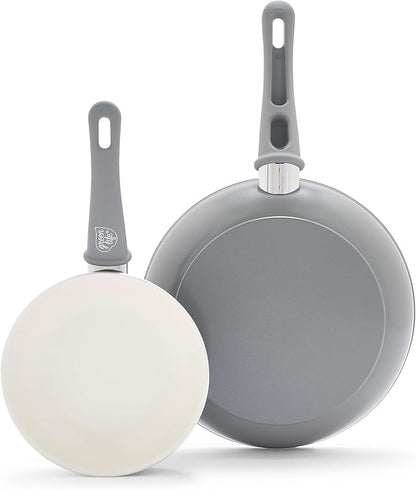 GreenLife Non Stick Fry Pan Set (7" & 10"), Non-Toxic PFAS-Free Ceramic Skillets, Dishwasher & Oven Safe, Egg Omelet Frying Pans, Stay- Cool Handles, Kitchen Home Cooking Essentials, Gray by GreenLife