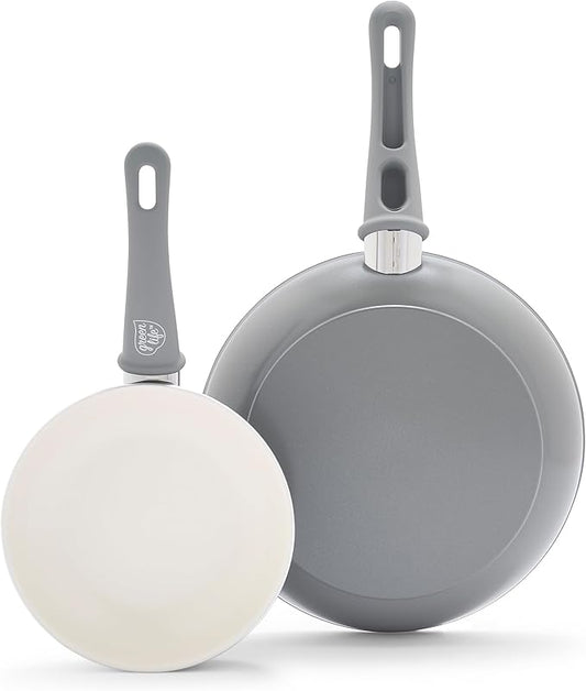 GreenLife Non Stick Fry Pan Set (7" & 10"), Non-Toxic PFAS-Free Ceramic Skillets, Dishwasher & Oven Safe, Egg Omelet Frying Pans, Stay- Cool Handles, Kitchen Home Cooking Essentials, Gray by GreenLife