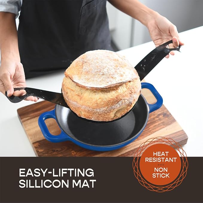Krustic Enameled Cast Iron Dutch Oven for Sourdough Bread Baking | 6 Quart Pot with Lid | 10 Inch Ceramic Enamel Thick Coated Cookware Set with Non Stick Silicone Baking Mat for Cooking