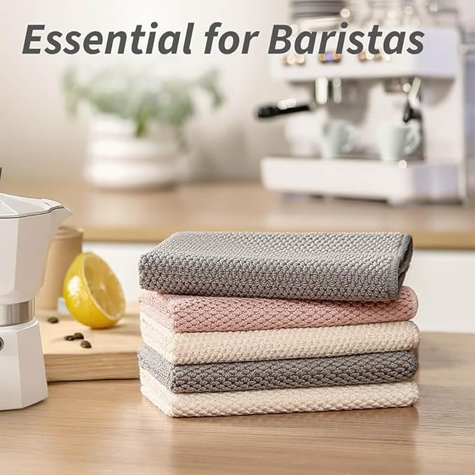 Barista Towel, Microfiber Cleaning Cloths, Espresso Machine Accessories for Coffee Bar, Steam Wand, Countertop, Milk Frother, Coffee Bar Accessories, 12”x12”, 6 Pack, Grey - Image 7