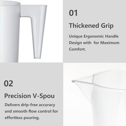 Food-Grade Plastic Measuring Pitcher – 32 Ounce & 4 Cups Measuring Cups with Handle for Liquid, Motor Oil, Pool & Lawn Chemicals, Dilution, Soap Mixing, Brewing, Commercial & Kitchen Use(1000ml)