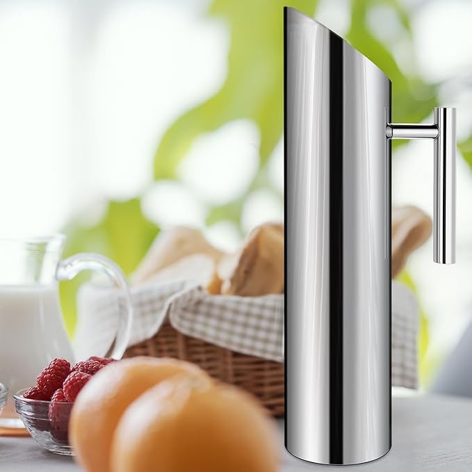 Funnymoom 3 Pack 70oz/2l Stainless Steel Water Pitcher Modern Metal Pitcher with Ice Guard Silver Carafe Drink with Handle or Iced Hot Drink Tea Juice Coffee Beer - Image 6