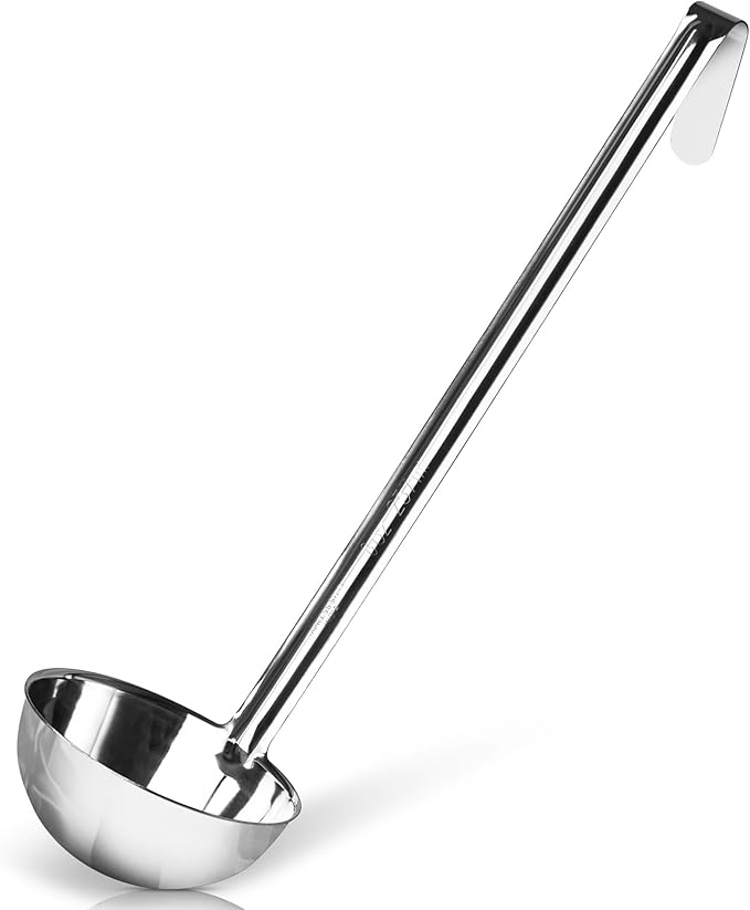 Whysko Soup Ladle Stainless Steel, 8 oz Metal Ladle Spoon, Rustproof Heat Resistant Materials for Cooking and Serving Soups and Sauces, Commercial Grade for Restaurants Catering and Kitchen Essentials