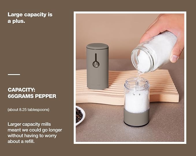 Stainless Steel Rechargeable Electric Salt and Pepper Grinder Set, USB Charging with Dust Cover, 6 Adjustable Grinding Modes + LED Light 2pack，Brown - Image 3