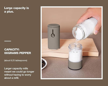 Stainless Steel Rechargeable Electric Salt and Pepper Grinder Set – USB Charging, One-Hand Electric Mill, Adjustable Coarseness, LED Light & Dust Cover –2pack(Greige & Buttercream) - Image 3