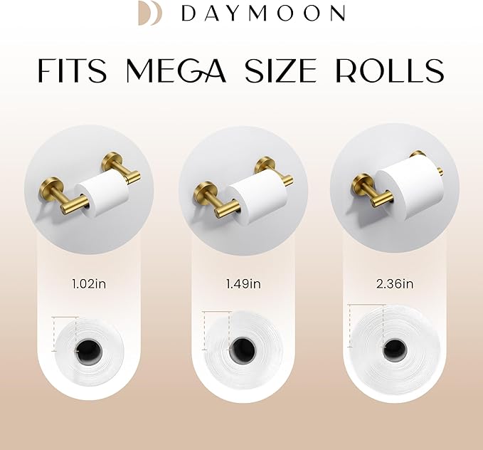 Day Moon™ - Toilet Paper Holder - Modern Roll Holder for Bathroom - 1 Pack - Wall Mount - Classic, Gold - Image 6