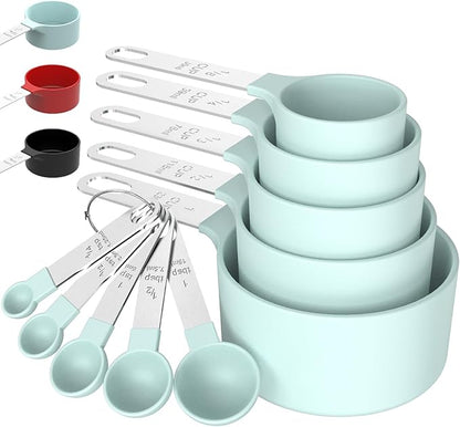 TILUCK Measuring Cups & Spoons Set, Stackable Cups and Spoons, Nesting Measure Cups with Stainless Steel Handle, Kitchen Gadgets for Cooking & Baking (Green) by TILUCKBringsGoodLuck